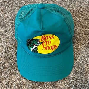 Vintage Bass Pro Shops Fishing Snapback Mesh Trucker Hat / Cap Blue Gone Fishing